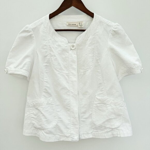 DNKY JEANS White Jacket Short Sleeves 100% Cotton size large - Picture 1 of 13